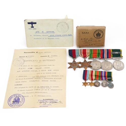 1355 - British military World War II five medal group with dress medals and box of issue relating to Allan ... 