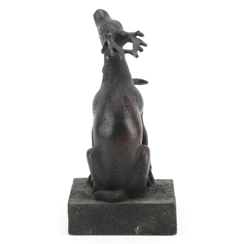 2515 - Chinese patinated bronze deer and foal two piece seal, 12.5cm high