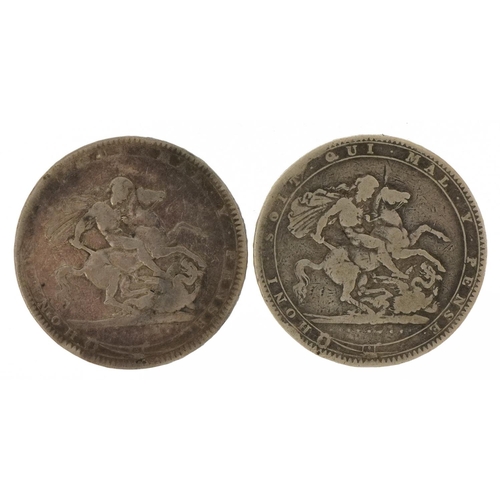 1524 - Two George III silver crowns comprising dates 1819 and 1820