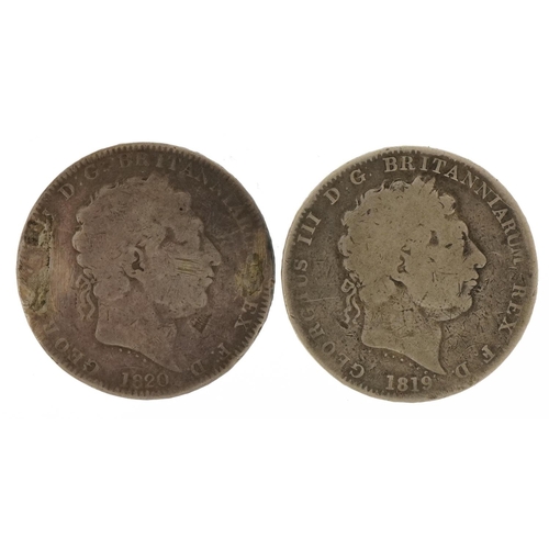 1524 - Two George III silver crowns comprising dates 1819 and 1820