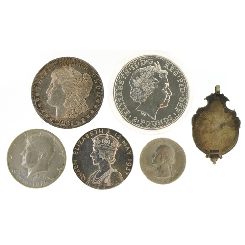 1575 - Antique and later British and American coinage, commemorative medallion and Eastbourne Elementary Sc... 