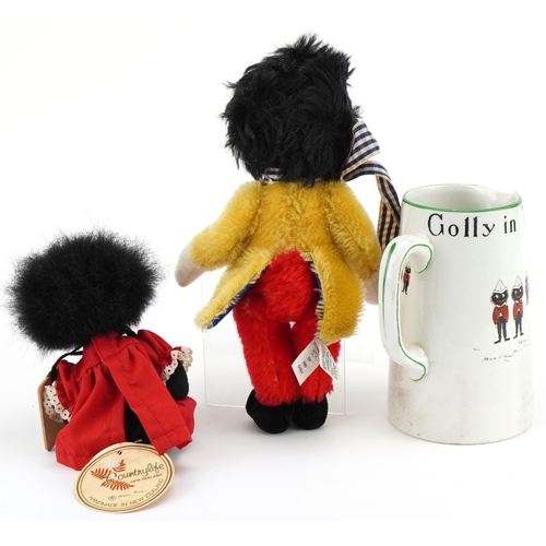 2274 - Vintage Bisto Golly in Training jug and two Golly bears including a Merrythought example, the larges... 