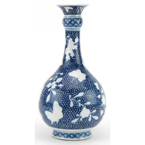 132 - Chinese blue and white porcelain garlic neck vase hand painted with flowers, 25cm high