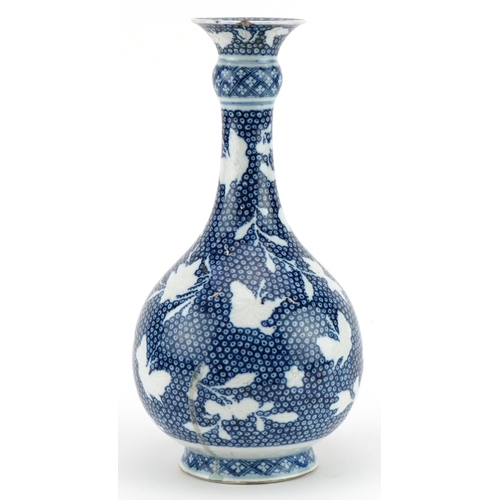 132 - Chinese blue and white porcelain garlic neck vase hand painted with flowers, 25cm high