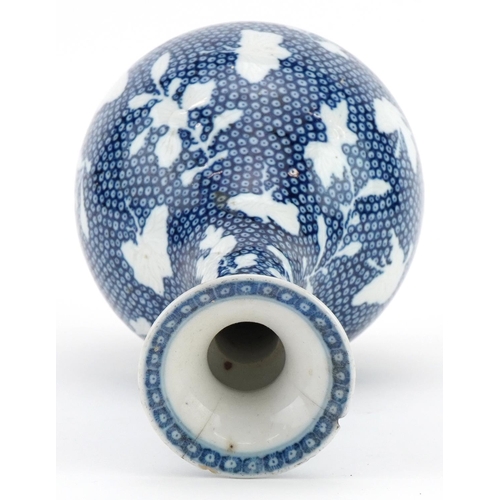 132 - Chinese blue and white porcelain garlic neck vase hand painted with flowers, 25cm high