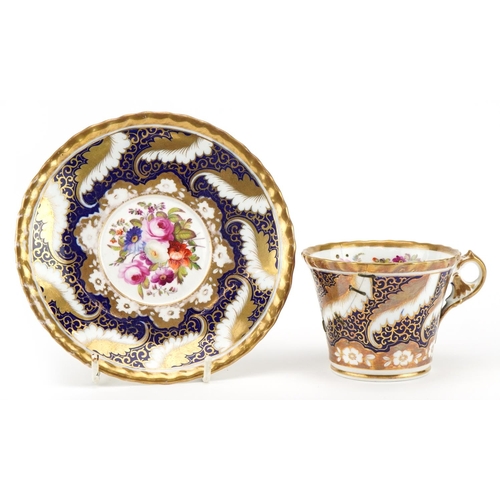 509 - Chamberlain's Worcester, early 19th century cobalt blue ground cup and saucer finely hand painted an... 