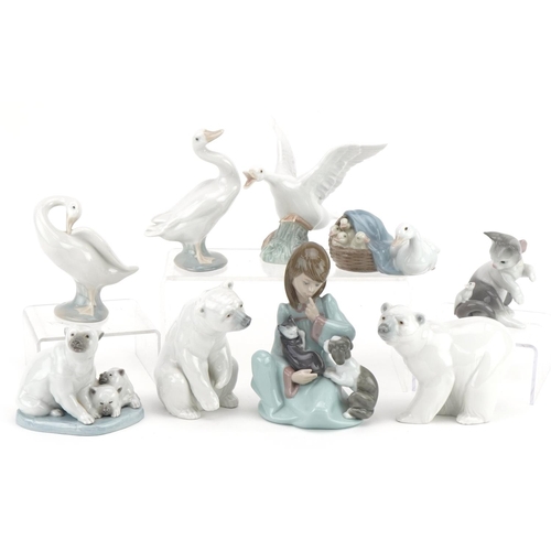 2256 - Lladro animals including Catnap figure group, polar bears and kittens, the largest 14cm high