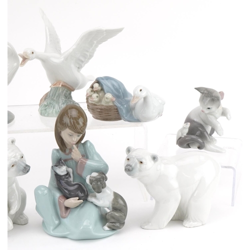 2256 - Lladro animals including Catnap figure group, polar bears and kittens, the largest 14cm high