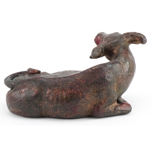 2632 - Chino Tibetan gilt and red lacquered bronze water buffalo, 19cm in length