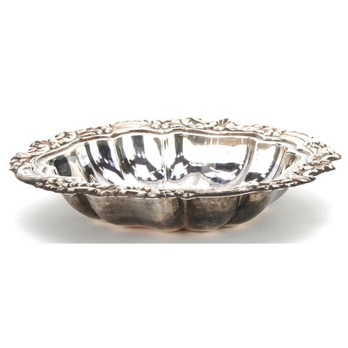 327 - Spanish silver bowl embossed with scrolling foliage, 22.5cm wide, 170.5g