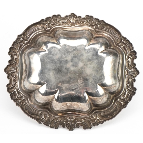 327 - Spanish silver bowl embossed with scrolling foliage, 22.5cm wide, 170.5g