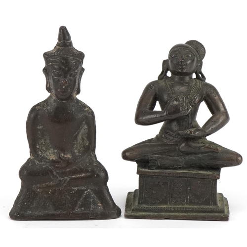 280 - 19th century South East Asian patinated bronze deity and a Thai patinated bronze figure of seated Bu... 