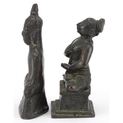 280 - 19th century South East Asian patinated bronze deity and a Thai patinated bronze figure of seated Bu... 