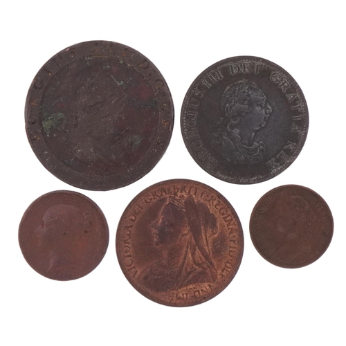 1561 - George III and later British coinage including 1799 half penny and 1886 farthing