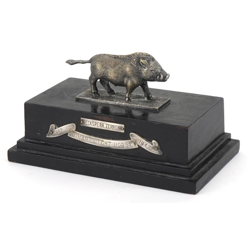 1395 - British military interest Bihar Light Horse Infantry ebony desk paperweight surmounted with a silver... 