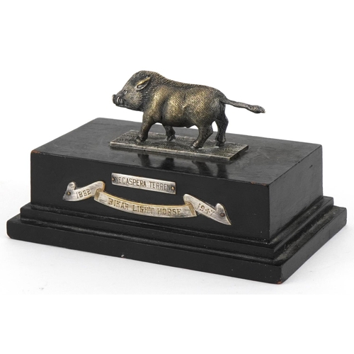 1395 - British military interest Bihar Light Horse Infantry ebony desk paperweight surmounted with a silver... 