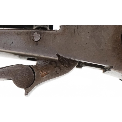 1434 - WITHDRAWN 19th century pinfire pocket revolver with wooden grip, 11cm in length