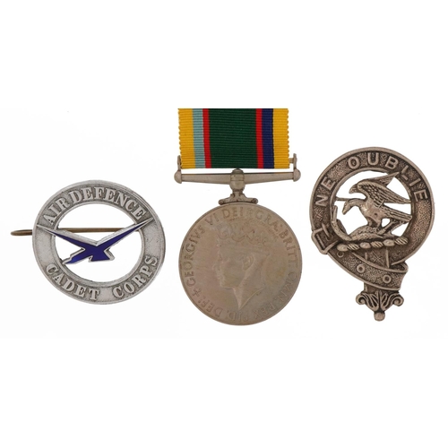 1360 - British military George VI Cadet Forces medal and two badges, the medal awarded to ACT.SQN.LDR.H.B.H... 