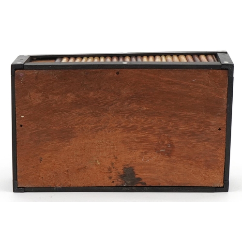 2529 - Anglo Indian ebony and porcupine quill box with slide lid, 5cm H x 17cm W x 7cm D