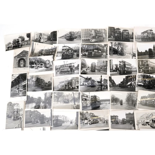 1715 - Collection of Mid 20th century tram black and white photographs, predominantly of London, each with ... 