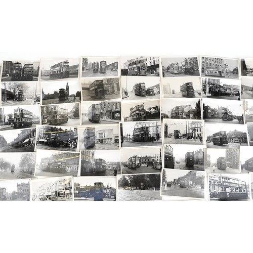 1715 - Collection of Mid 20th century tram black and white photographs, predominantly of London, each with ... 