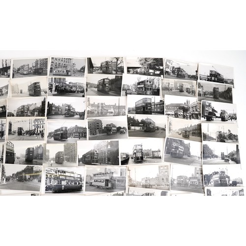 1715 - Collection of Mid 20th century tram black and white photographs, predominantly of London, each with ... 