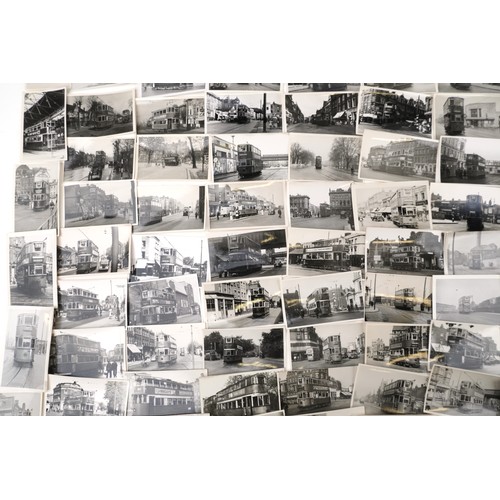 1715 - Collection of Mid 20th century tram black and white photographs, predominantly of London, each with ... 