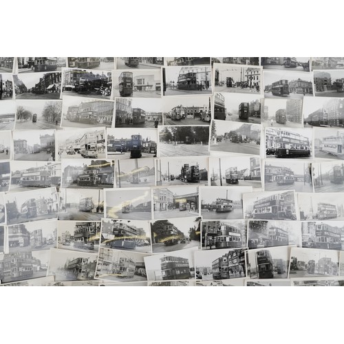 1715 - Collection of Mid 20th century tram black and white photographs, predominantly of London, each with ... 