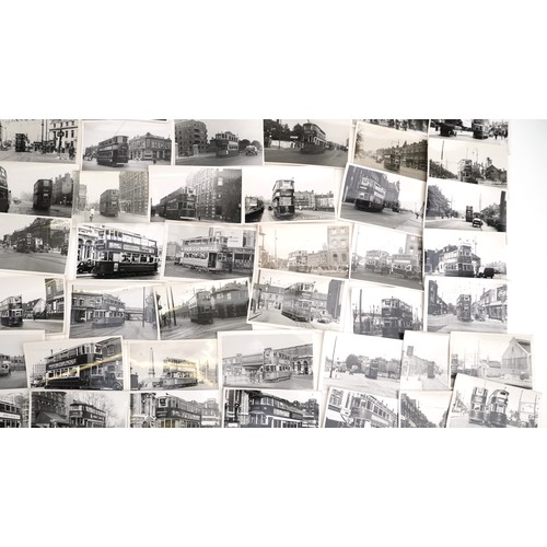 1715 - Collection of Mid 20th century tram black and white photographs, predominantly of London, each with ... 