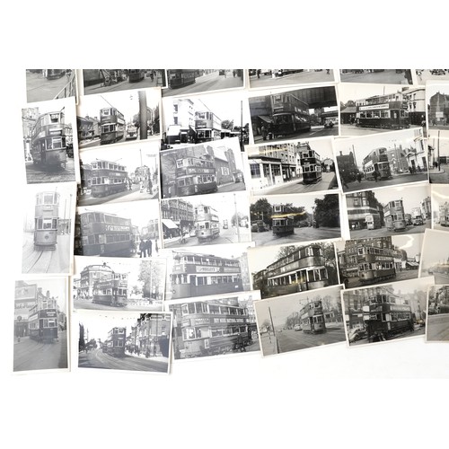 1715 - Collection of Mid 20th century tram black and white photographs, predominantly of London, each with ... 