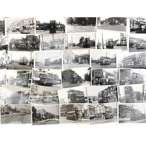 1715 - Collection of Mid 20th century tram black and white photographs, predominantly of London, each with ... 