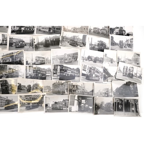 1715 - Collection of Mid 20th century tram black and white photographs, predominantly of London, each with ... 