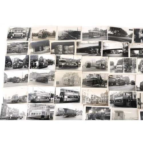 1720 - Collection of Mid 20th century tram black and white photographs, predominantly of London, each with ... 