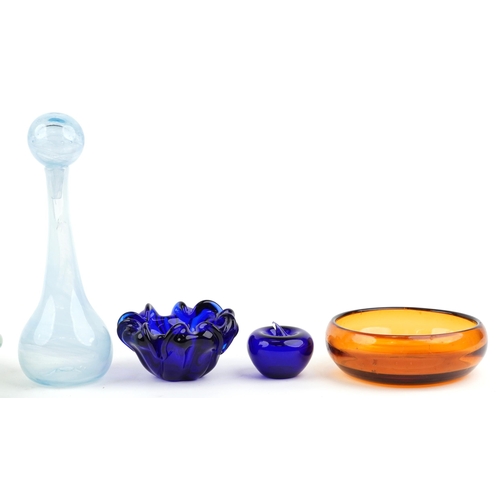 2391 - Art glassware including a Whitefriars tangerine orange glass centre bowl and a Czechoslovakian blue ... 