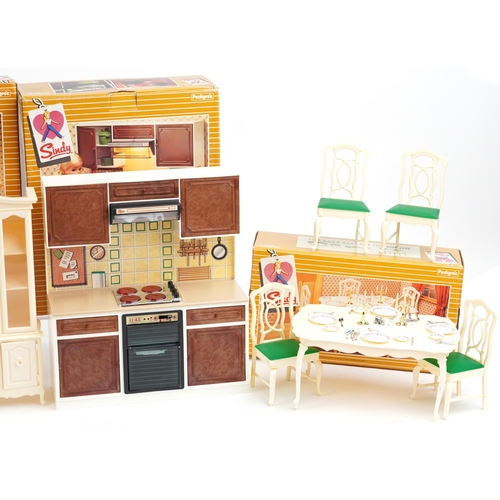 1188 - Vintage Sindy accessories by Pedigree with boxes comprising washing machine unit, cooker unit, china... 