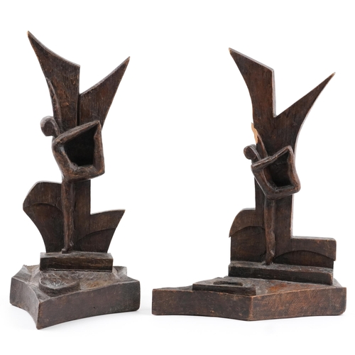 234 - Johnny Ludecher, pair of 1960s French oak bookends carved with stylised ballerinas. each with incise... 