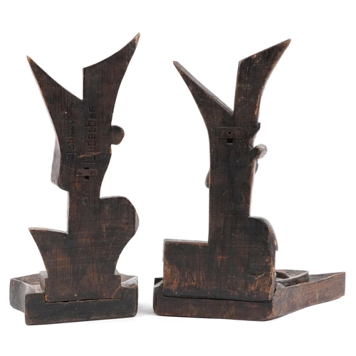 234 - Johnny Ludecher, pair of 1960s French oak bookends carved with stylised ballerinas. each with incise... 