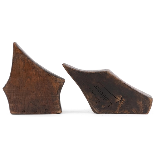 234 - Johnny Ludecher, pair of 1960s French oak bookends carved with stylised ballerinas. each with incise... 