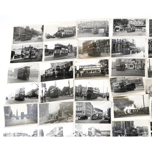 1717 - Collection of Mid 20th century tram black and white photographs, predominantly of London, each with ... 