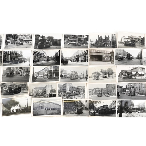 1717 - Collection of Mid 20th century tram black and white photographs, predominantly of London, each with ... 