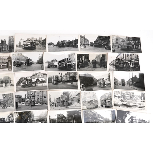 1717 - Collection of Mid 20th century tram black and white photographs, predominantly of London, each with ... 