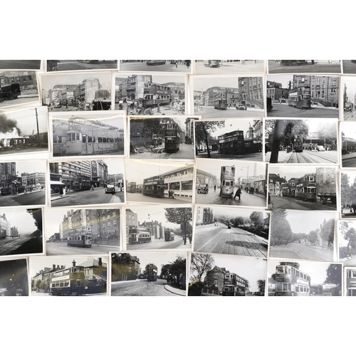 1717 - Collection of Mid 20th century tram black and white photographs, predominantly of London, each with ... 