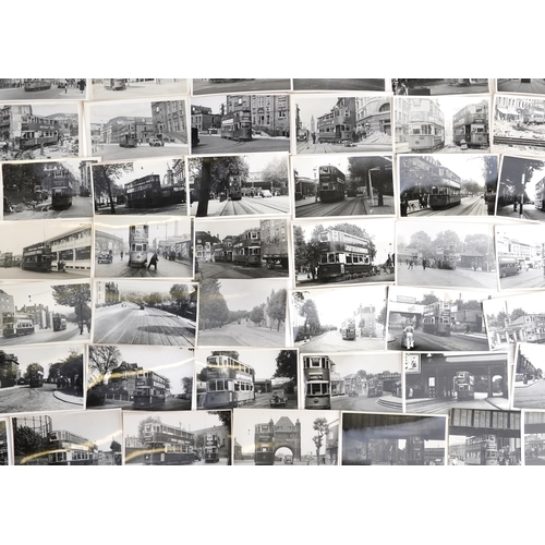 1717 - Collection of Mid 20th century tram black and white photographs, predominantly of London, each with ... 