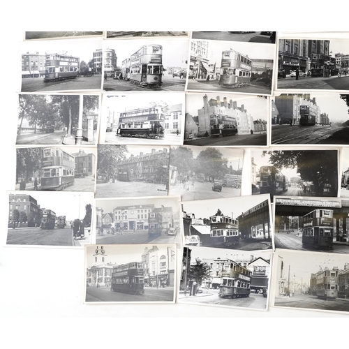 1717 - Collection of Mid 20th century tram black and white photographs, predominantly of London, each with ... 