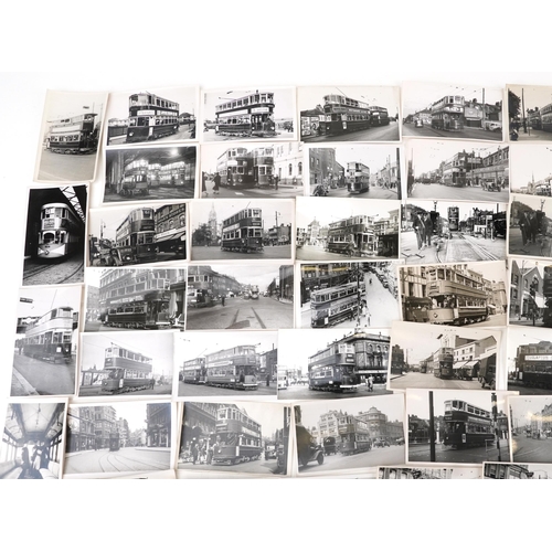 1714 - Collection of Mid 20th century tram black and white photographs, predominantly of London, each with ... 