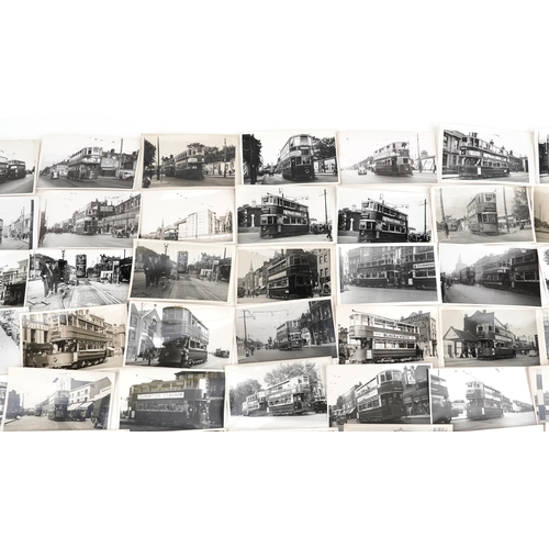 1714 - Collection of Mid 20th century tram black and white photographs, predominantly of London, each with ... 