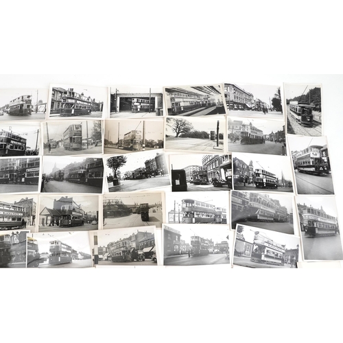 1714 - Collection of Mid 20th century tram black and white photographs, predominantly of London, each with ... 