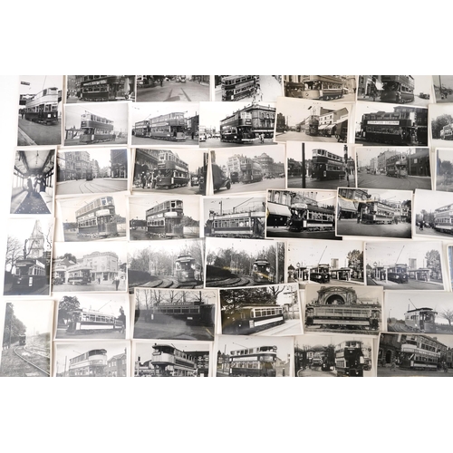 1714 - Collection of Mid 20th century tram black and white photographs, predominantly of London, each with ... 