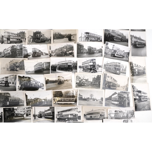 1714 - Collection of Mid 20th century tram black and white photographs, predominantly of London, each with ... 