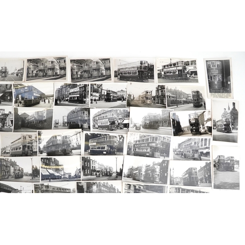 1718 - Collection of Mid 20th century tram black and white photographs, predominantly of London, each with ... 